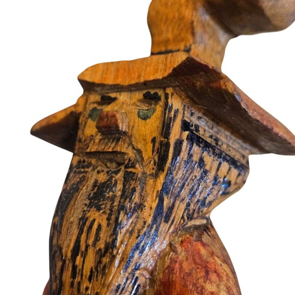 Cowboy Hillbilly Statue Hand Carved Wooden Folk Art Sculpture 11 Inch Vintage - Picture 2 of 16